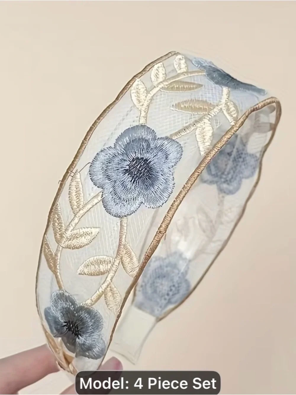 4PCS Floral Embroidered Padded Headband-summer super fairy high Top Country